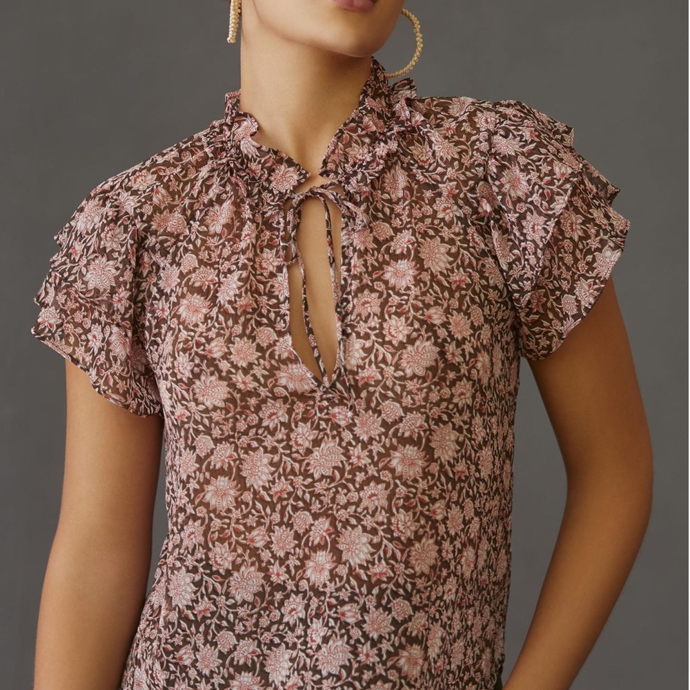NWOT By Anthropologie V-Neck Flutter-Sleeve Blouse Size XSP